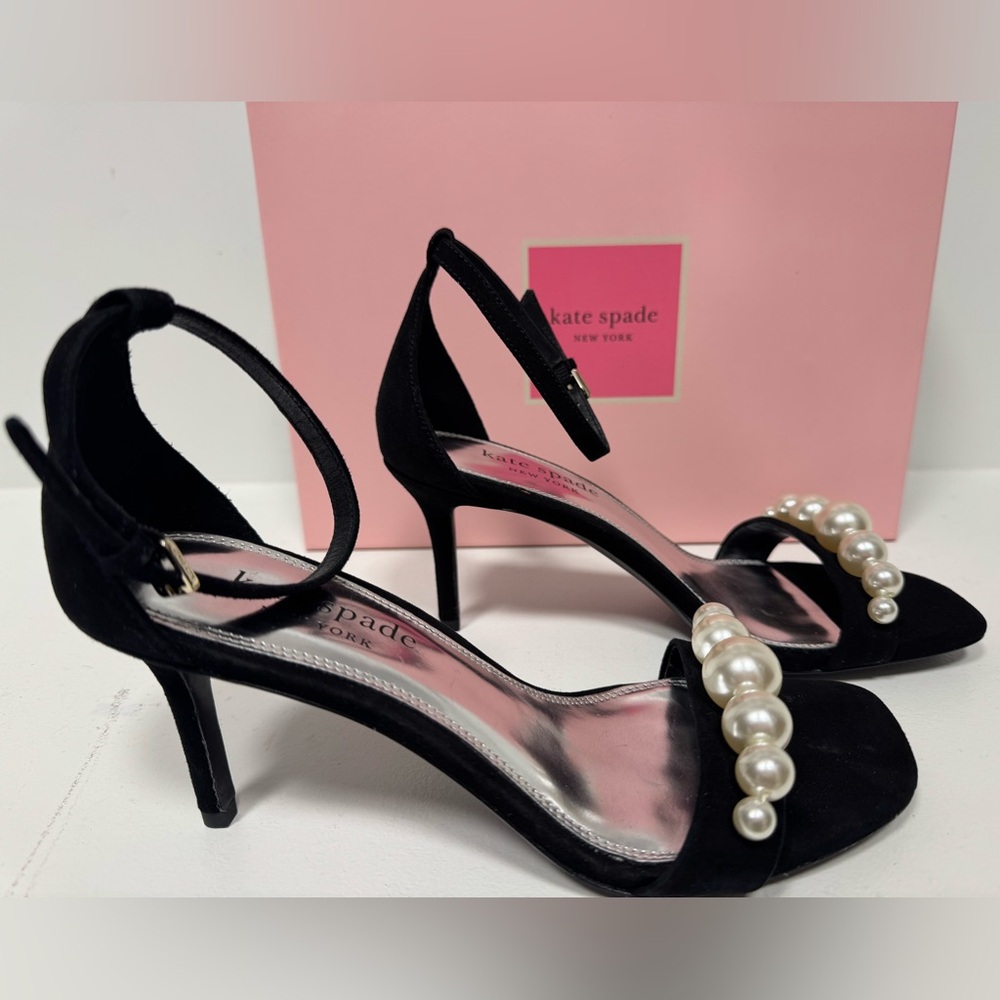 Kate Spade Black Stiletto Heels with Pearl Embellishment